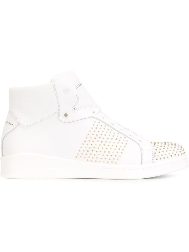 Alexander Mcqueen Studded Hi-top Sneakers, Men's, Size: 42, White, Calf Leather/leather/rubber/metal Other