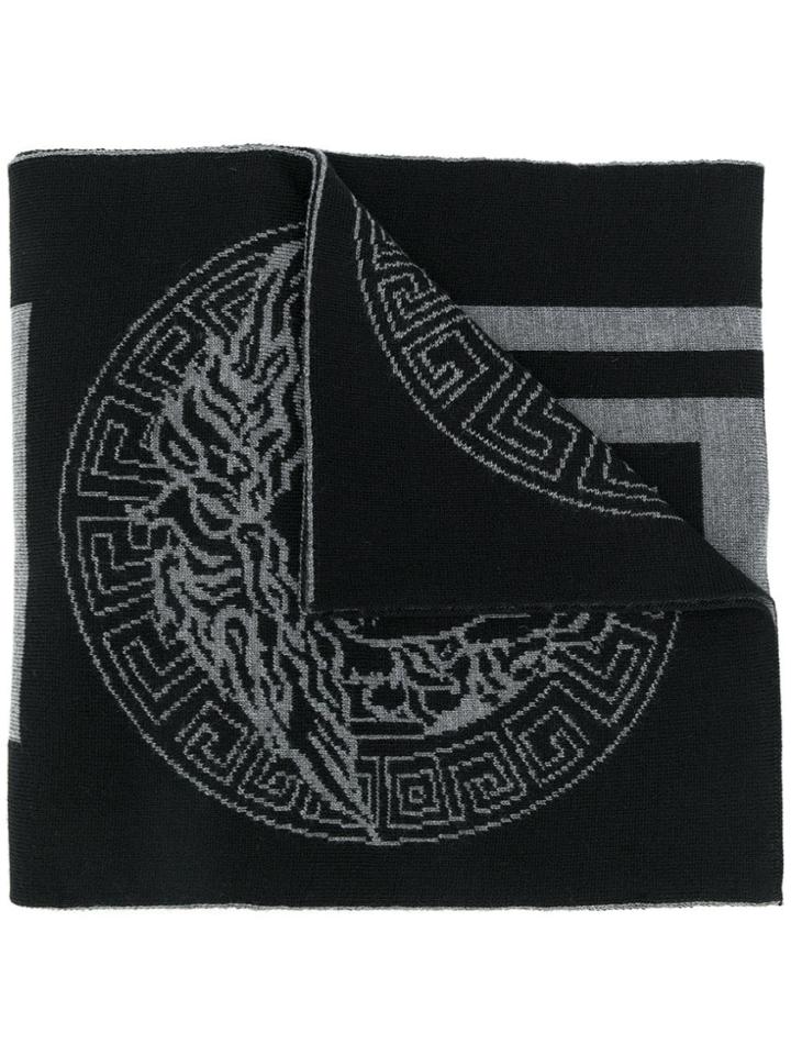 Versace Greek Key Knit Scarf - Black