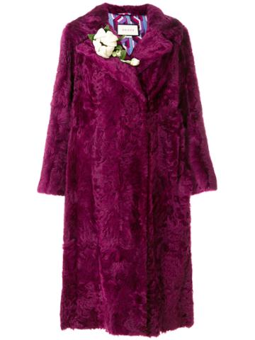 Gucci Fur Coat With Brooch - Pink & Purple