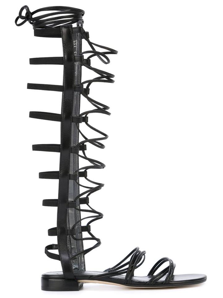 Stuart Weitzman Gladiator Sandals, Women's, Size: 38.5, Black, Leather/nylon
