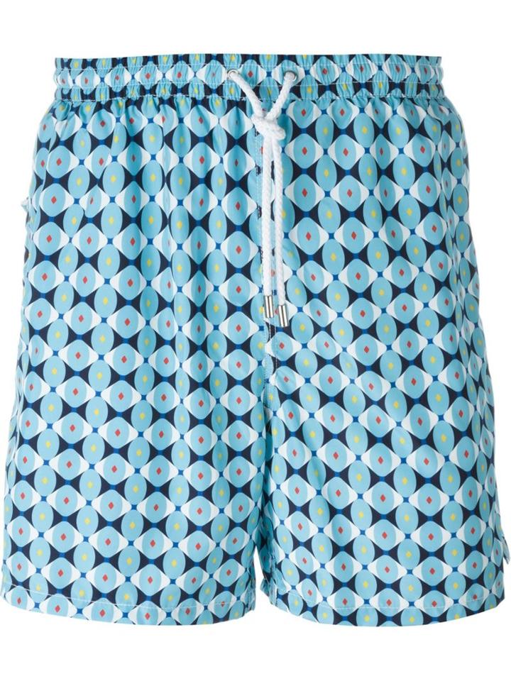 Kiton Geometric Print Swim Shorts, Men's, Size: 48, Blue, Polyester