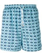 Kiton Geometric Print Swim Shorts, Men's, Size: 48, Blue, Polyester