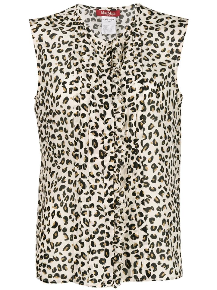 Max Mara Studio Leopard Print Ruffled Blouse - Nude & Neutrals