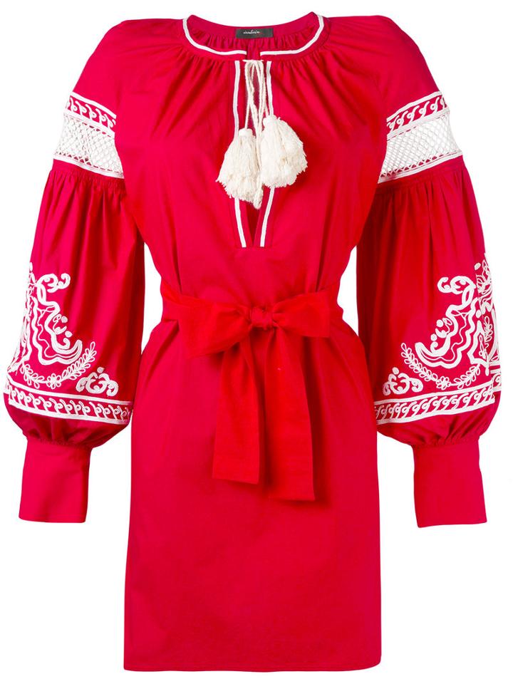 Wandering - Embroidered Shirt Dress - Women - Cotton - 42, Red, Cotton