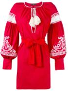 Wandering - Embroidered Shirt Dress - Women - Cotton - 42, Red, Cotton