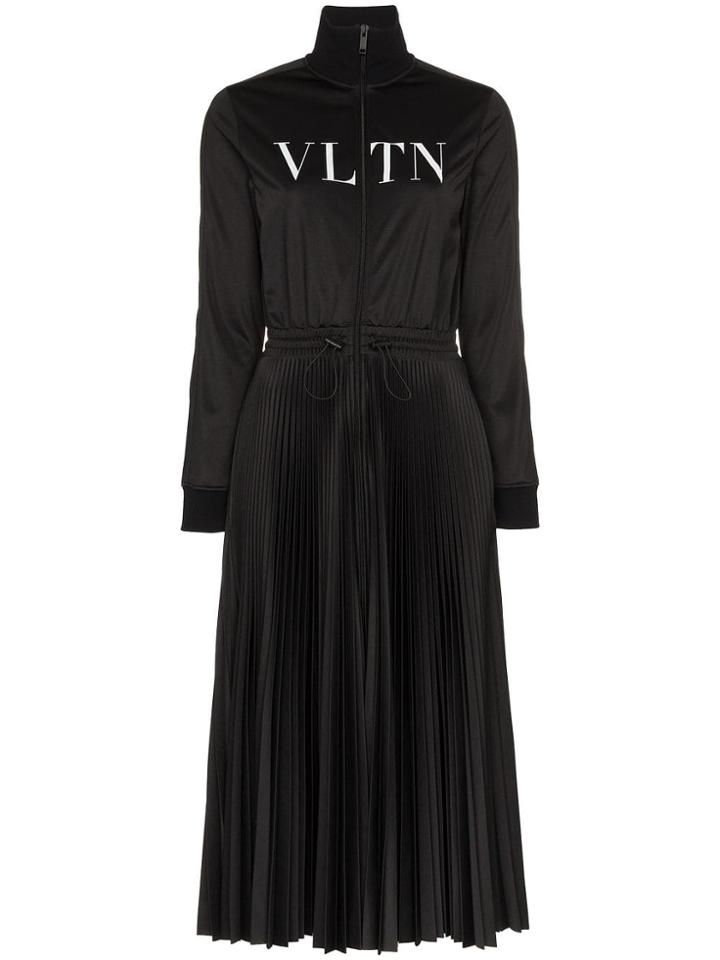 Valentino Logo Print Zip Front Dress - Black