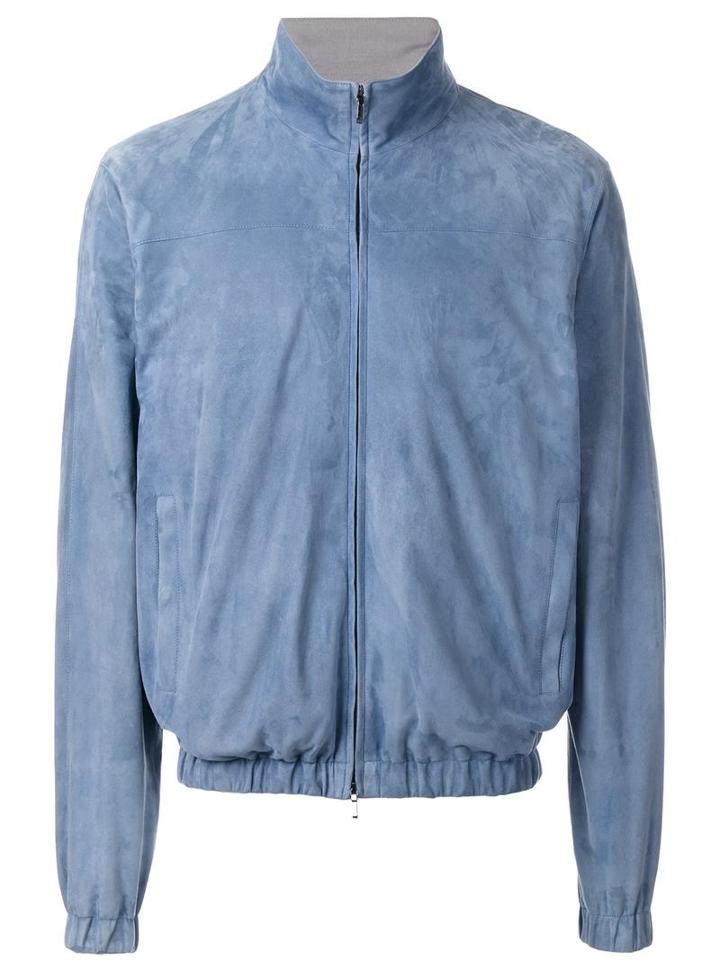 Loro Piana Light Travel Bomber Jacket, Men's, Size: Large, Blue, Silk/cashmere/kid Leather