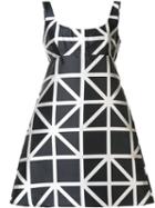 Milly Flared Grid Print Dress, Women's, Size: 10, Black, Polyester/silk/spandex/elastane