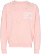 Satisfy Slogan Print Distressed Sweatshirt - Pink