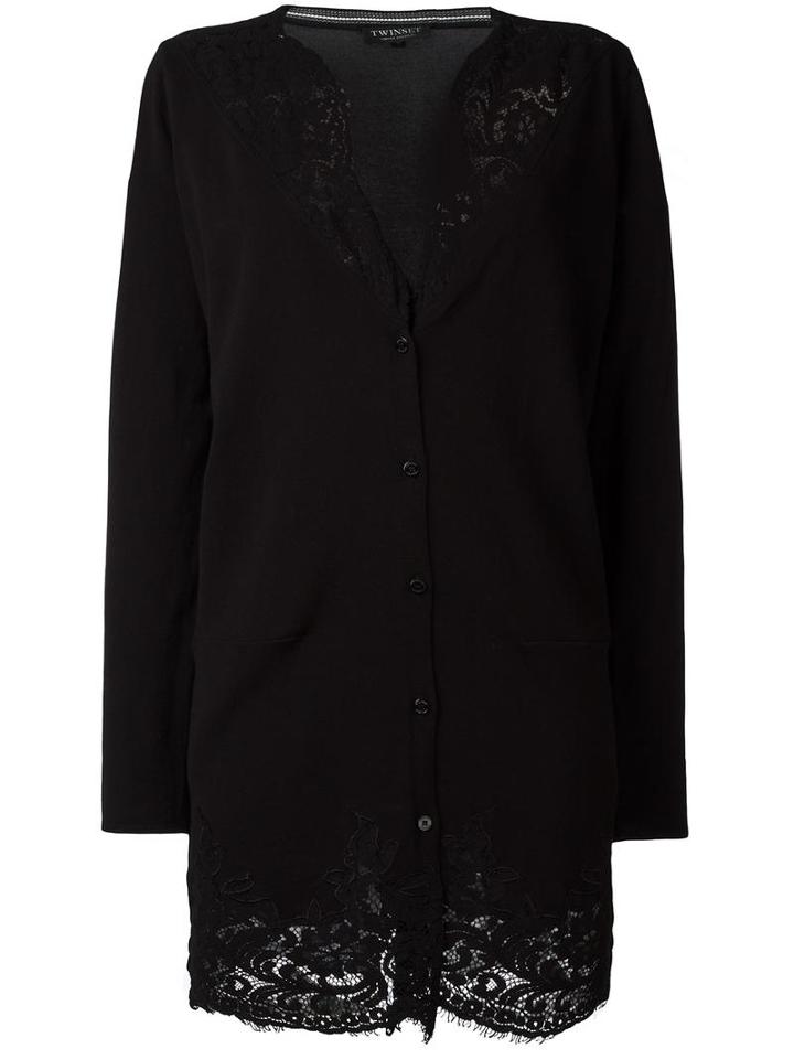 Twin-set Lace Detailing Buttoned Cardigan, Women's, Size: Xl, Black, Cotton/polyamide/spandex/elastane/polyamide