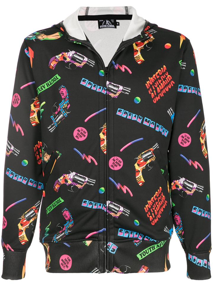 Hysteric Glamour Print Zipped Hoodie - Black