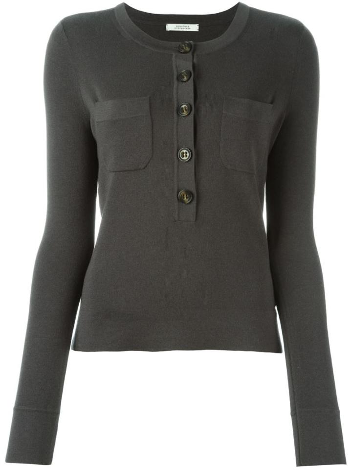 Dorothee Schumacher Three Quarter Button Neck Sweater, Women's, Size: 3, Green, Silk/cashmere