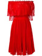 Alexander Mcqueen Off-shoulder Lace Dress, Women's, Size: Small, Red, Silk/cotton/polyamide/viscose