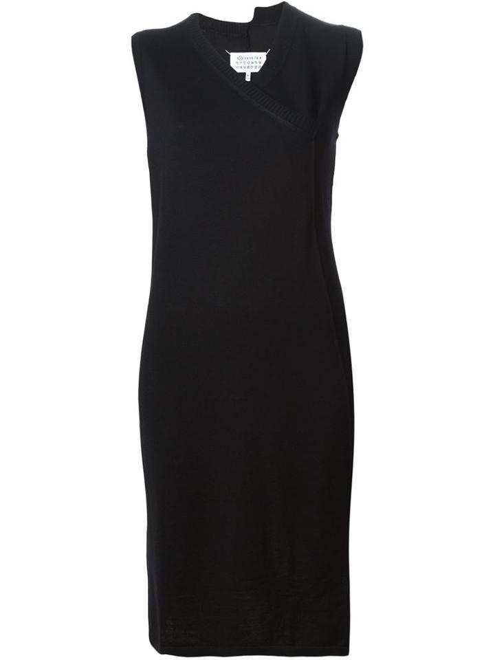 Maison Margiela Wrap Style Sweater Dress, Women's, Size: Medium, Black, Wool