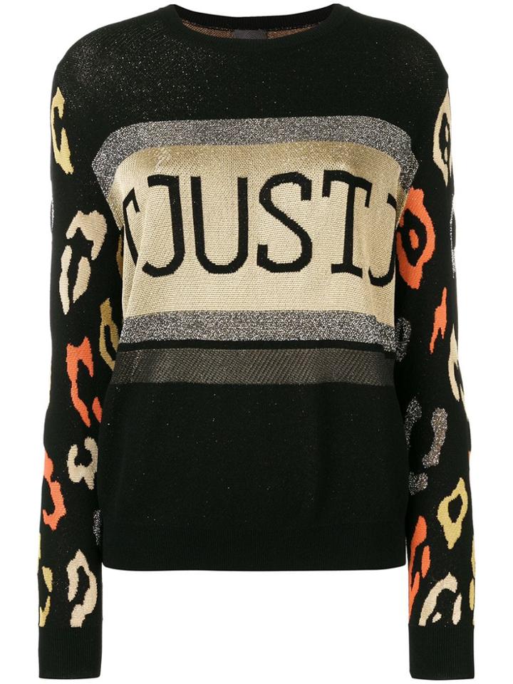 Just Cavalli Leopard Print Panelled Jumper - Black