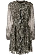 Saloni Leopard Print Ruffled Dress - Black