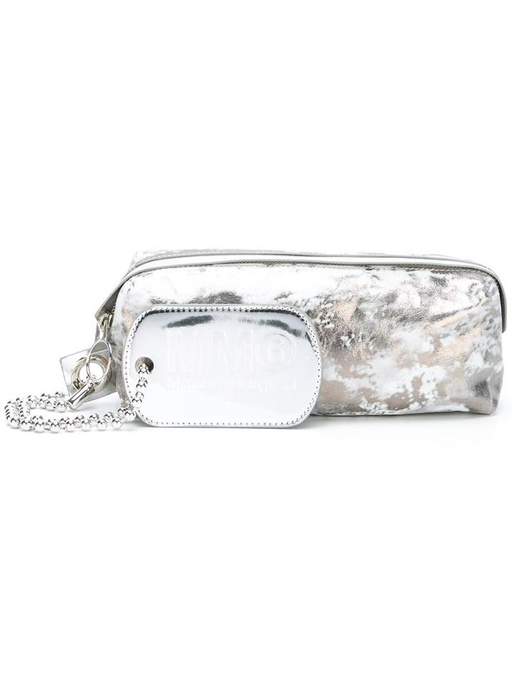 Mm6 Maison Margiela Dog Tag Metallic Clutch, Women's, Grey, Leather