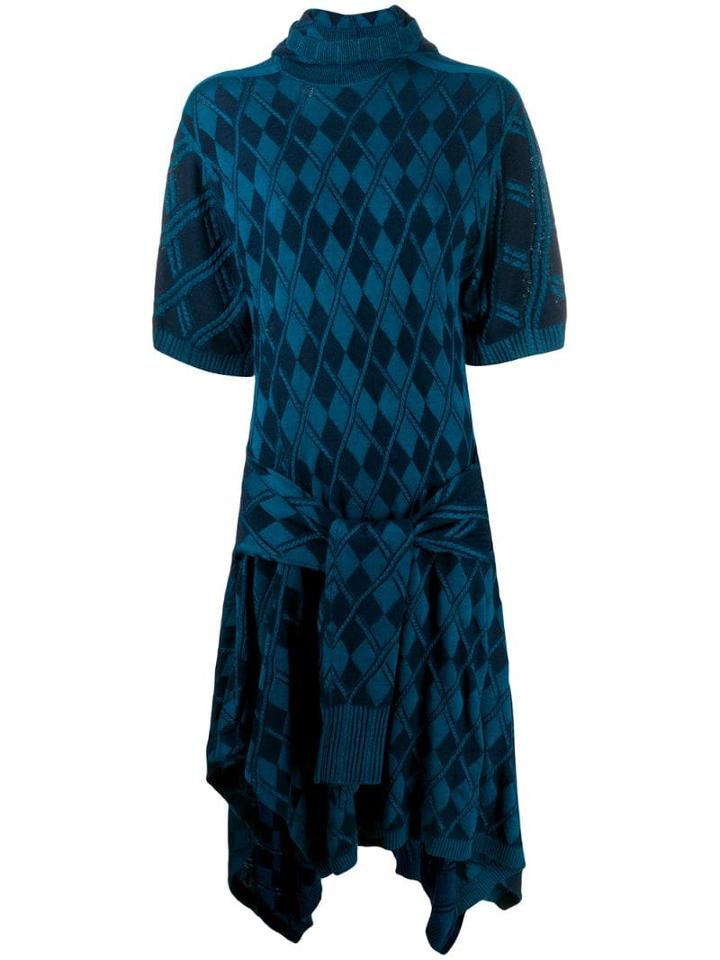 Chloé Argyle Asymmetric Knitted Dress - Blue