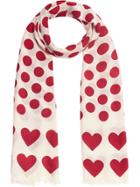 Burberry Heart And Spot Wool Silk Blend Jacquard Scarf - Red