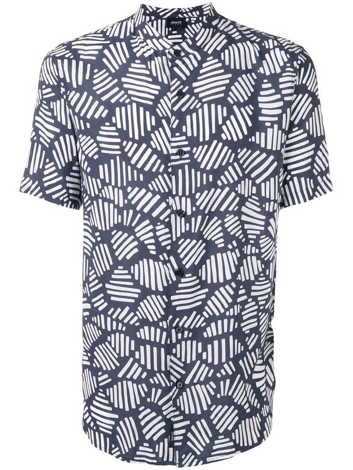 Armani Jeans - Mandarin Neck Printed Shirt - Men - Viscose - Xxxl, Blue, Viscose