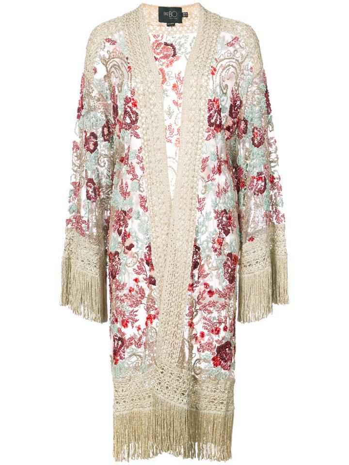 Patbo Floral Print Fringed Cardigan - Nude & Neutrals