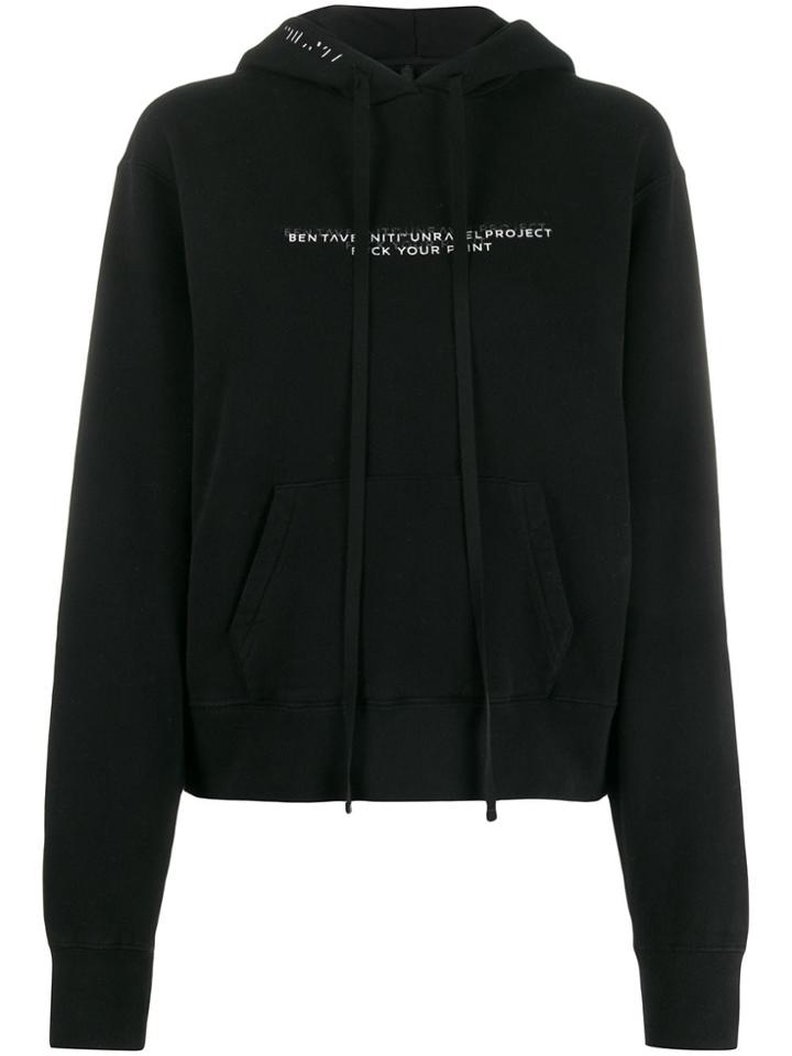 Unravel Project Slogan Print Hooded Sweatshirt - Black