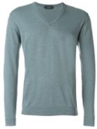 Zanone V-neck Jumper, Men's, Size: 58, Blue, Cotton