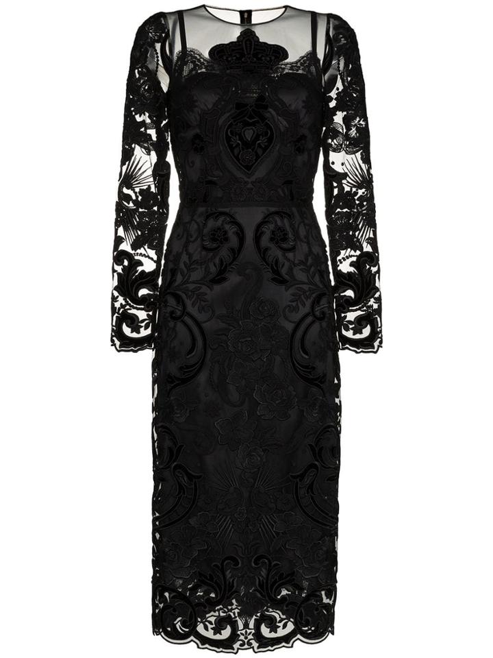 Dolce & Gabbana Lace Embellished Silk Midi Dress - Black