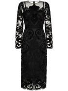 Dolce & Gabbana Lace Embellished Silk Midi Dress - Black