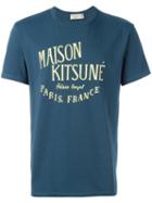 Maison Kitsuné Logo Print Shortsleeved T-shirt, Men's, Size: Large, Blue, Cotton