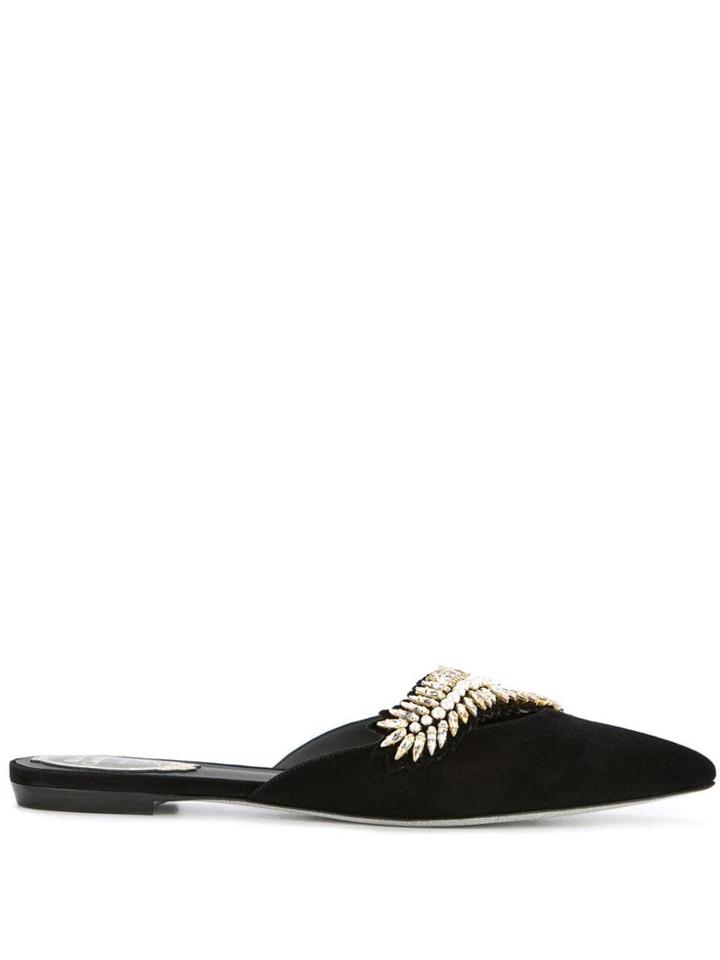 René Caovilla Embellished Pointed Mules - Black