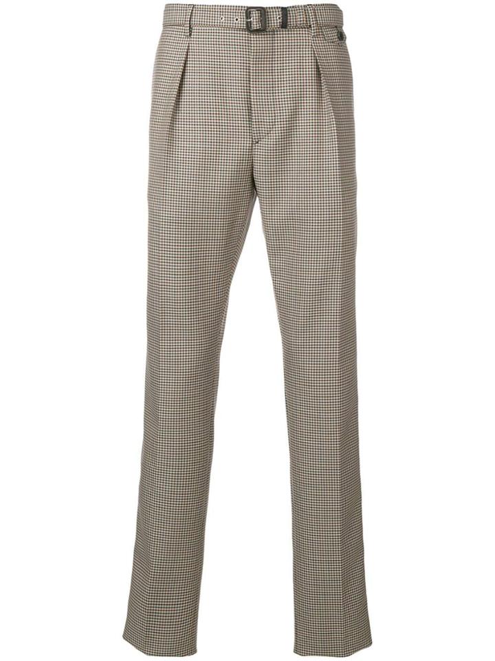 Prada Check Belted Trousers - Neutrals