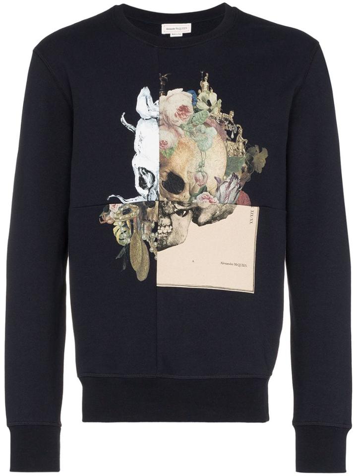 Alexander Mcqueen Floral Skull Multi-print Sweatshirt - Blue