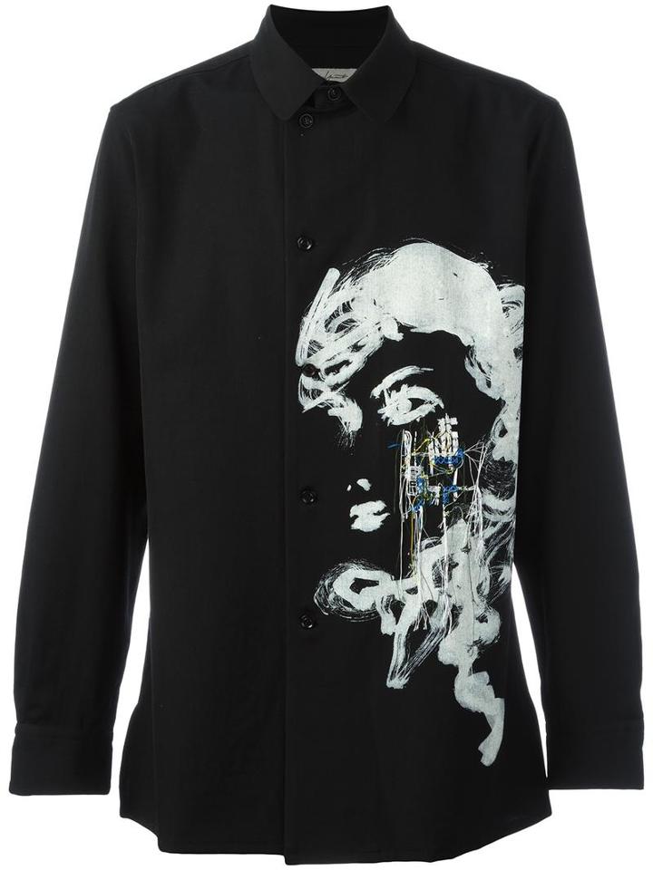Yohji Yamamoto Printed Shirt, Men's, Size: 38, Black, Wool