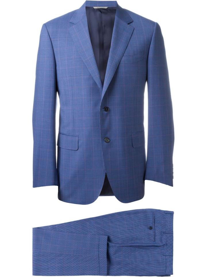 Canali Checked Two Piece Suit, Men's, Size: 54, Blue, Cupro/wool