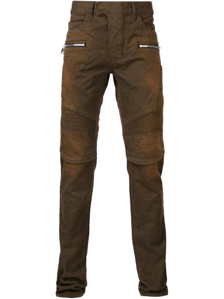 Balmain Biker Jeans, Men's, Size: 30, Brown, Cotton