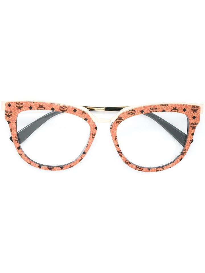 Mcm Patterned Round Frame Glasses, Yellow/orange, Acetate/metal (other)