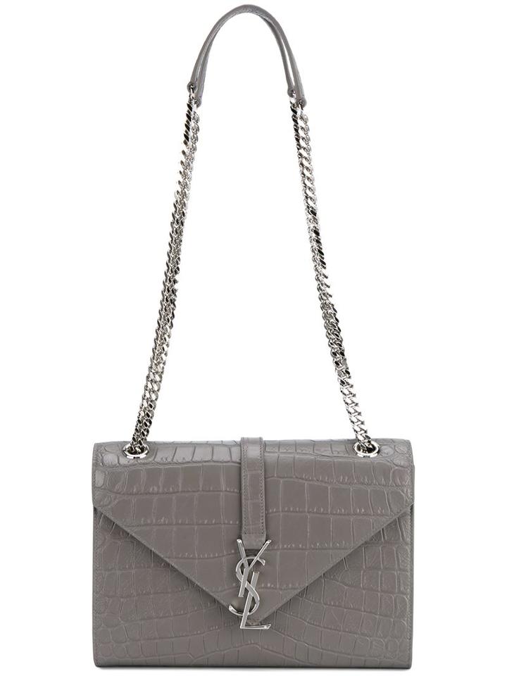 Saint Laurent 'monogram' Shoulder Bag, Women's, Grey, Leather/cotton/metal