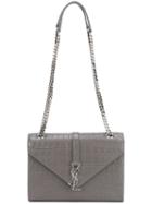 Saint Laurent 'monogram' Shoulder Bag, Women's, Grey, Leather/cotton/metal