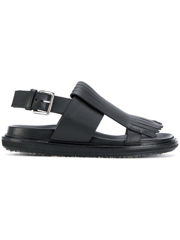 Marni Fringed Slingback Sandals - Black