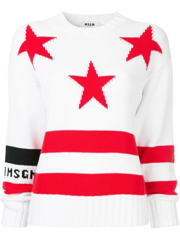 Msgm Star Knit Jumper - White