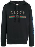 Gucci Dragon Embroidered Logo Hoodie - Black