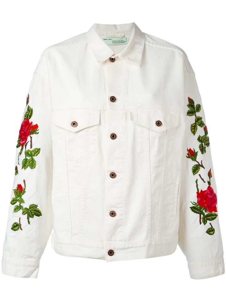 Off-white Rose Embroidered Jacket, Women's, Size: Xs, Nude/neutrals, Cotton/spandex/elastane