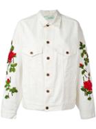 Off-white Rose Embroidered Jacket, Women's, Size: Xs, Nude/neutrals, Cotton/spandex/elastane