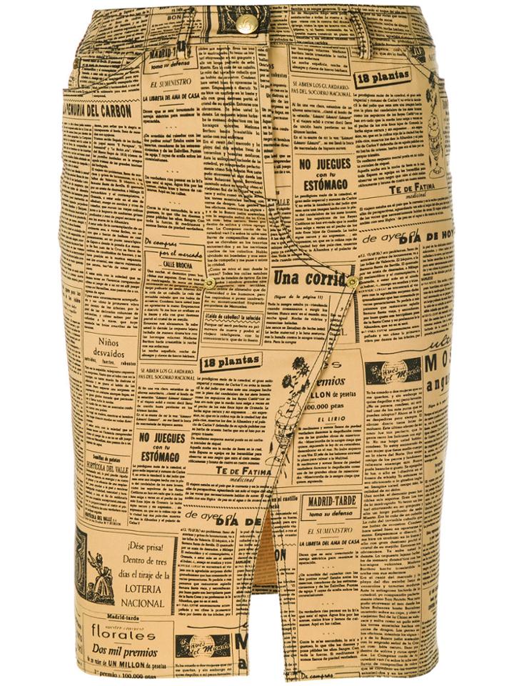 John Galliano Vintage Newspaper Theme Printed Skirt - Yellow & Orange