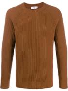 Closed Ribbed Knit Sweater - Brown