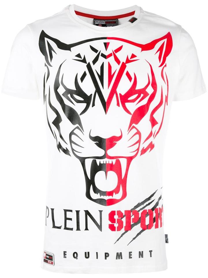 Plein Sport Tiger Print T-shirt, Size: Large, White