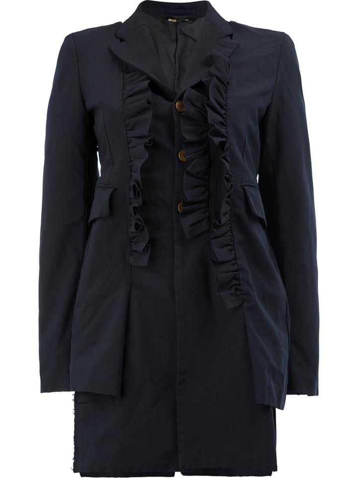 Comme Des Garçons - Ruffle Trim Long Jacket - Women - Polyester - L, Women's, Black, Polyester