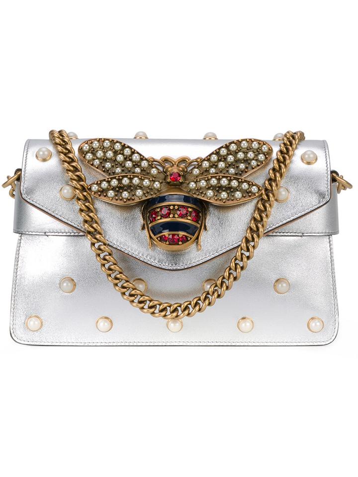 Gucci - Broadway Shoulder Bag - Women - Pearls/brass/kid Leather - One Size, Grey, Pearls/brass/kid Leather