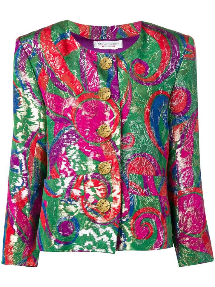 Yves Saint Laurent Vintage Abstract Print Lurex Jacket - Green